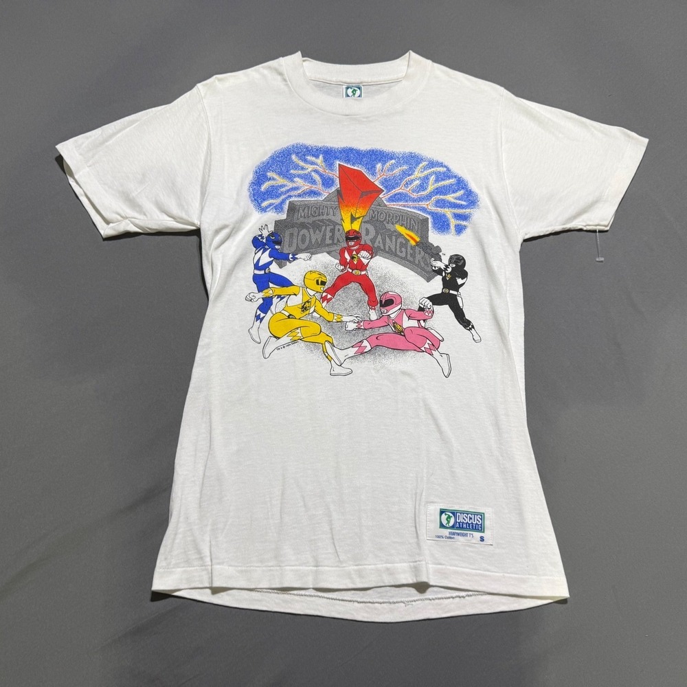 Discus Athletic Power Rangers T-Shirt Mens Small White Vintage‎ 90s Made in USA